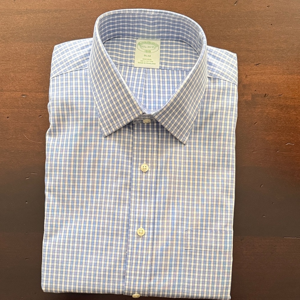 Brooks Brothers Light Blue Plaid Dress Shirt